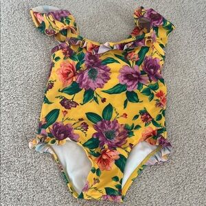 Janie and Jack Floral Yellow Ruffle Swimsuit in 4T